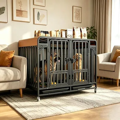 Produktbild von Hundekäfig Transportbox für schwere Lasten, Gitterbox große Hunde hochbelastbar Hundetransportbox mit 3 Türen, 4 Rollen und Bodenschale Hundetransportkäfig Hundebox (XXXL 140X94X108cm)