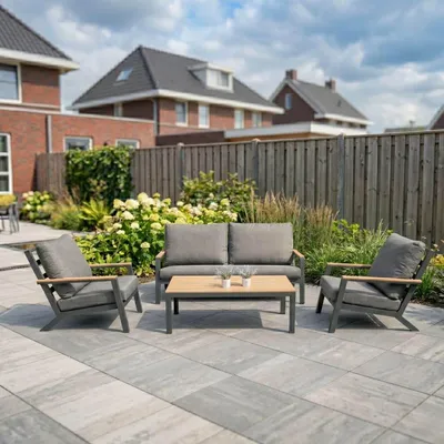 Produktbild von Gartenlounge Donnan 5-Sitzer Sessel-Sofa Aluminium/Holz – 19370