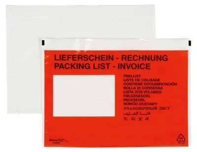 Produktbild von 250x DOCUFIX Dokumententaschen *Lieferschein/Rechnung* C5 240x165+20mm