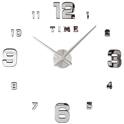 Produktbild von Große moderne Wanduhr | Wandtattoo XL XXL Analog 130 cm | Rießen Hochglanz 3D Wand Uhr in Silber mit spiegelnder Oberfläche | zum Kleben