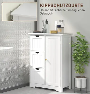 Produktbild von Badezimmerschrank, Badkommode, Badezimmermöbel mit 3 Schubladen, Regal,Weiß