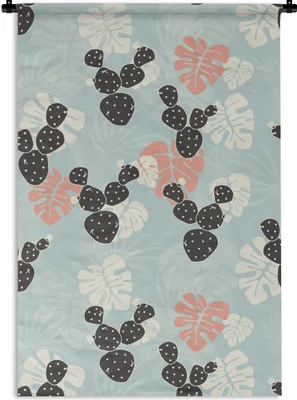 Produktbild von MuchoWow® Wandteppich Wandbehang Kaktus - Monstera - Muster - Pastell - Hawaii 60x90 cm Tapisserie Dekoration Wandtuch - Foto-Teppich - Abwaschbar
