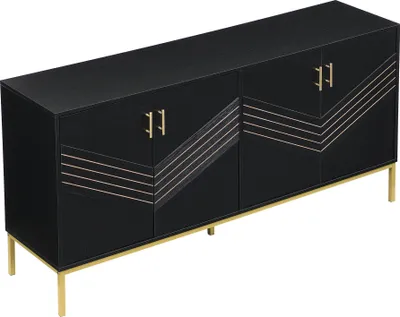 Produktbild von Sweiko Modernes Sideboard mit 4 Türen – Stilvolles Design in Schwarz & Gold, MDF-Korpus mit Metallbeinen, große Kapazität, höhenverstellbare Regale – für Wohnzimmer, Esszimmer & Flur