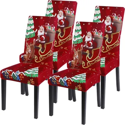 Produktbild von Stuhlhussen Stretch Stuhlbezug Moderne Husse Dekoration Stuhlüberzug Stuhl Universal Passform für Esszimmer Party Banquet, 4 Stück, Dunkelrot