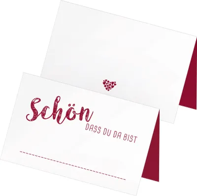 Produktbild von itenga 24 x Tischkarten "Schön dass du da bist" weinrot bordeaux
