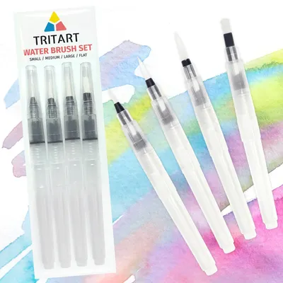 Produktbild von Tritart 4x Wassertankpinsel Set - Wasserpinsel Set mit Wasser Tank für Aquarellfarben - 4 Wassertankpinsel aquarell - Wasserstift Set - Water Brush