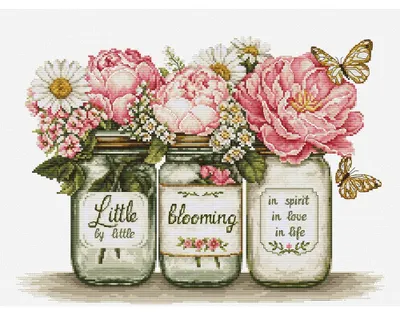 Produktbild von Luca-S telkruissteekpakket "Little By Little Blooming, Evenweave-stof", 27x20cm