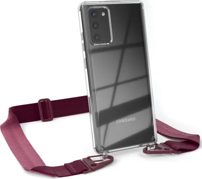 Produktbild von EAZY CASE - Hülle mit Band für Samsung Galaxy Note 20 / Note 20 5G, Handyhülle mit Umhängeband, Silikonhülle transparent, Handykette in Rot