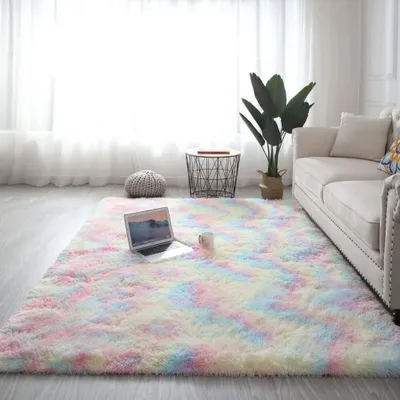 Produktbild von Plüschteppich,Wohnzimmerteppich Plüsch,1.2*1.6m,Batikfärbung, fünf Farben,Geeignet für Schlafzimmer Wohnzimmer,Quadrat,PV-Samt, Schwamm, Punktformung