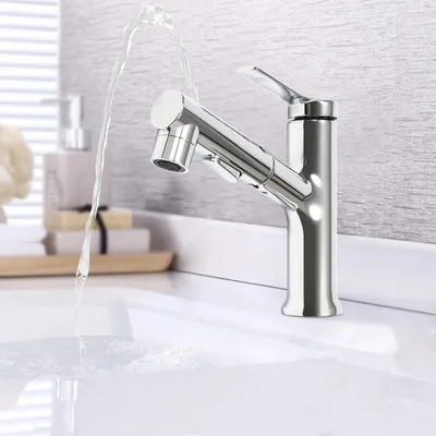 Produktbild von Kupfer Küchenarmatur ausziehbar 3 Düsen Wasserhahn Badarmatur (silber)
