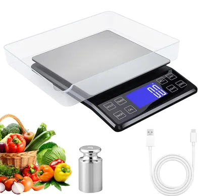Küchenwaage digital 0,1 g/5 kg, USB, Edelstahl, Schwarz