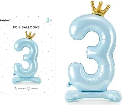 Obrázek produktu pro Stojący balon foliowy cyfra 3 błękitny 84 cm