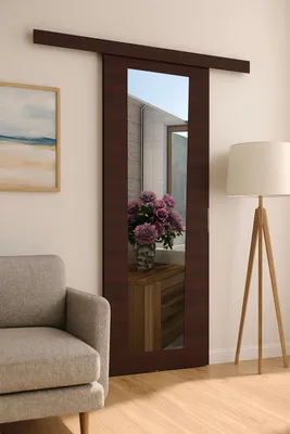 Zdjęcie produktu dla Drzwi przesuwne naścienne EKO-7 LUSTRO | Wenge | Z samodomykaczem | 96×205 cm