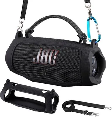 Produktbild von Silikonschutzhülle für tragbare Bluetooth Lautsprecher mit abnehmbarem Schultergurt und Häkeln - Geeignet für JBL Charge 6