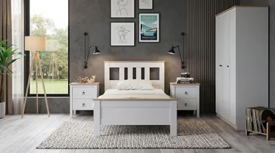 Produktbild von Weißes Jugendzimmer Bett Kleiderschrank Nachttische modern Schlafzimmer
