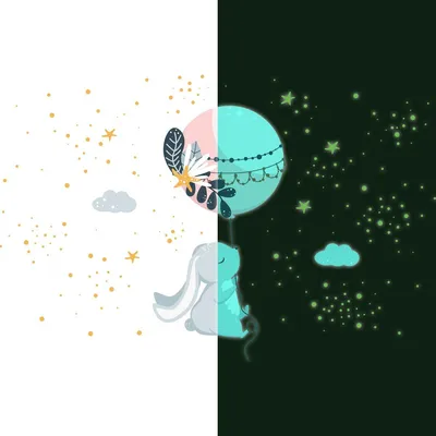 Produktbild von Leuchtsticker – Indischer Hase und sein Zauberballon – Fluoreszierender Wand-/Deckensticker für Kinder – 180 x 120 cm