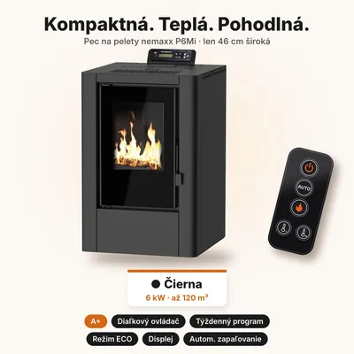 Obrázok produktu pre NEMAXX® P6Mi peletová piecka 6 kW A+ kompaktná, 120 m³, ovládač, čierna