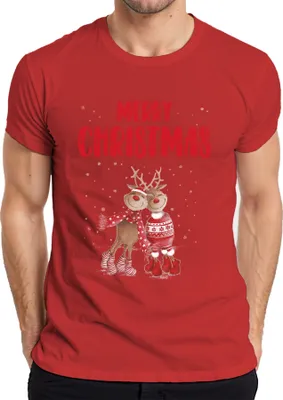 Produktbild von Merry Christmas Rentier Paar Rudolph - Weihnachten Weihnachtsgeschenk Christmas Herren T-Shirt, Rot, S