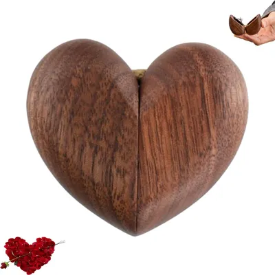 Image de Elzusha - Boîte à alliances en bois - Boîte à alliances en forme de cœur - Élégante et raffinée - Noire - Rangement pour alliances - Parfaite pour les mariages et les fiançailles