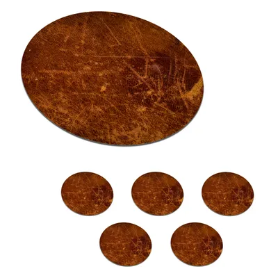 Produktbild von KitchenYeah®  Glasuntersetzer Rund 6er Set Leder - Lederoptik - Braun - Orange 10x10 cm Untersetzer für Gläser - Getränkeuntersetzer - Tischplattenschutz - Tischuntersetzer für Tassen Tisch Bar Glas