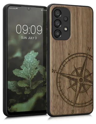 Produktbild von kwmobile Handyhülle für Samsung Galaxy A33 5G Hülle Holz - Case mit TPU Bumper - Stoßfestes Hardcase - Schutzhülle Cover in Dunkelbraun