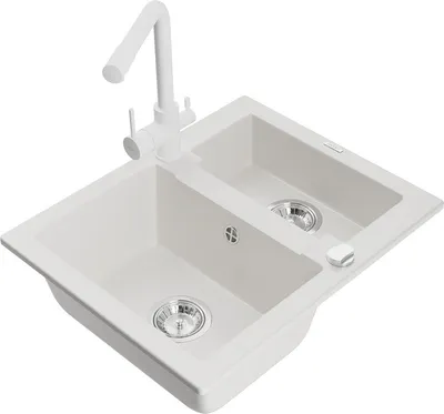 Produktbild von Mexen Carlos 1,5-Becken-Granitspüle mit Mischbatterie Duero, Weiß - 6518-20-671600-20
