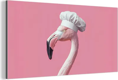 Produktbild von MuchoWow Wanddekoration Metall Metallbild Wandkunst 120x60 cm Flamingo - Rosa - Kochmütze - Vogel MuchoWow Aluminium Gemälde - Metalbilder
