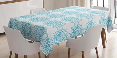 Produktbild von ABAKUHAUS Blauer Mandala Tischdecke, Abstrakte Blume mit Watercolored Petals Folkloric Cultural Theme, 140 x 240 cm, Hellblau und Weiß