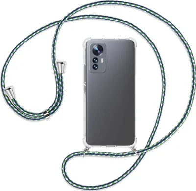 Produktbild von Handykette Backcover-Schutzhülle mit Band (Metall silberfarben) für Xiaomi 12 Lite - grün/blau/weiß