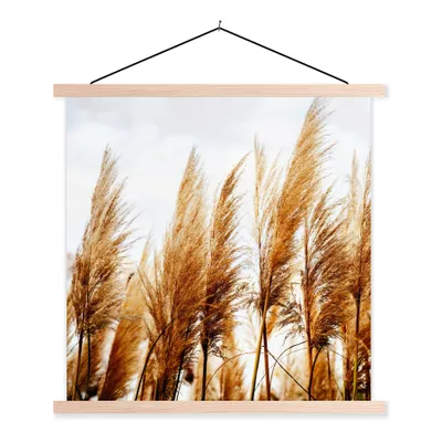 Produktbild von MuchoWow® Textilposter Pampasgras - Sonne - Gras 60x60 cm mit holzfarbenen Rahmen - Wanddekoration