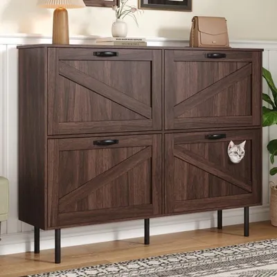 Imagen del producto de Armario para zapatos con espacio para mascotas, 4 puertas - 120x28x92 cm - Madera - Ideal para pasillos y entradas