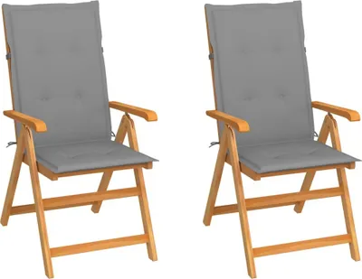 Obrázok produktu pre Záhradné stoličky 2 ks so sivými podložkami tíkový masív