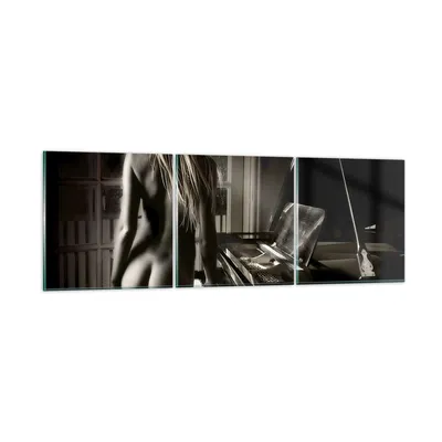 Produktbild von Bilder auf glas - Frau Nackt Geheimnis - 150x50cm - Glasbilder - Wandbilder - Kunstdruck - zum Aufhängen bereit - Wanddekoration aus Glas - Glas Bilder - Wandbild auf Glas - 3 Teile - GCA150x50-0114