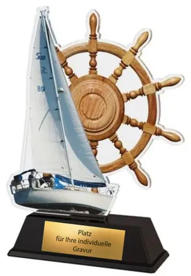 Produktbild von Pokal Segelboot 10 cm - Maritime Trophäe mit Gravur & Steuerrad