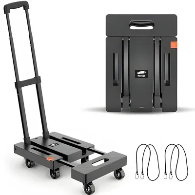 Produktbild von PolkaHome® Klappbarer Sackkarren mit 6 Rädern, 225 kg Tragfähigkeit, 2 elastische Seile