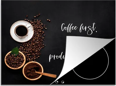 Produktbild von KitchenYeah© Herdabdeckplatte Sprichwörter - Erst Kaffee, dann produktiv sein , 58x51cm, Küche Deko, Glaskeramikkochfeld Herdabdeckung, Abdeckplatte fùr Kochfeld