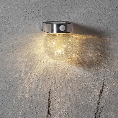 Immagine prodotto di Applique solare a LED - ottica in vetro rotto - 4 LED bianco caldo - H: 14,5 cm - sensore di luce/sensore di movimento