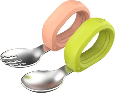 Produktbild von Baby-Übungslöffel und -gabel zum Selbstfüttern – BPA-frei – niedliches rundes Baby-Übungsgeschirr