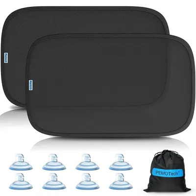 Productafbeelding van Zonbescherming voor auto, baby en kinderen, 2 stuks, 53x36cm, UV-bescherming UPF50+, met zuignappen, inclusief opbergzak