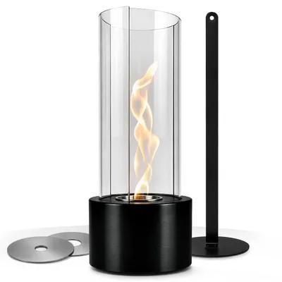 Produktbild von Flammtal Bioethanol Tischkamin 44cm – Schöner Flammenwirbel – Ruß & Rauchfrei – Dekorativer Glaszylinder – Lagerfeuer-Atmosphäre, Indoor & Outdoor
