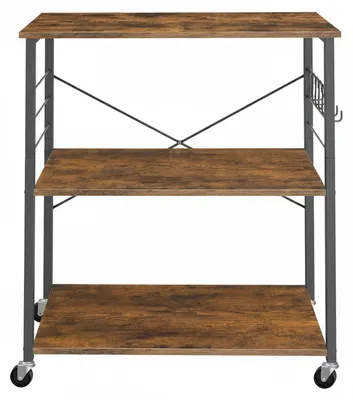 Obrázok produktu pre 3-poschodový kuchynský vozík na kolieskach, určený na mikrovlnnú rúru | Hnedý/čierny | 80x40x89 cm