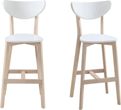 Produktbild von Miliboo - Barhocker skandinavisch Weiß und Holz 65cm 2er-Set LEENA