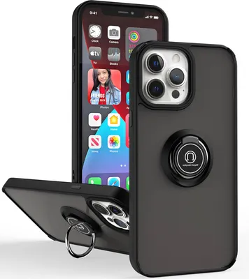 Produktbild von iPhone 13 Pro Hülle, Ring Halter Ständer Matte Transluzent TPU Rahmen Stoßfest Schutzhülle für iPhone 13 Pro Schwarz