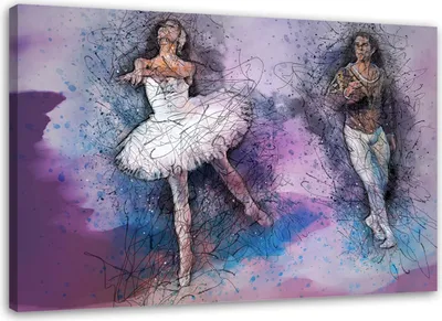 Produktbild von Leinwandbild balletttanzendes paar 100x70 cm Feeby lila wandbild bereit zum aufhängen