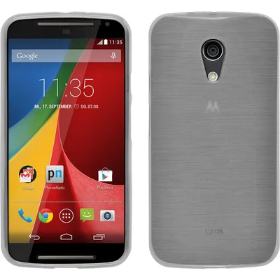 Produktbild von PhoneNatic Case kompatibel mit Motorola Moto G 2014 2. Generation - weiß Silikon Hülle brushed + 2 Schutzfolien
