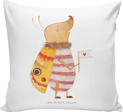 Produktbild von Mr. & Mrs. Panda Sofakissen Nachtfalter Fähnchen - Weiß - Geschenk, Spruch Witzig, Sofa Kissen, kuschelkissen 40x40, Käfer, Süß, Dekokissen, Küche Deko, Lustige Sprüche
