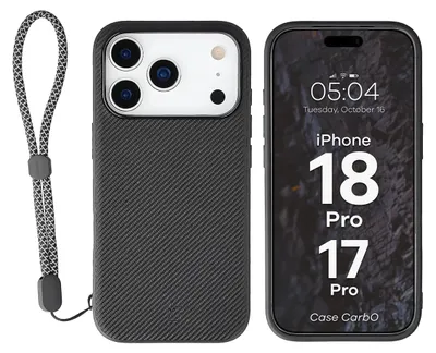 Produktbild von Hülle mit Handgelenkband für iPhone 18 Pro / 17 Pro, Bizon Case CarbO, Schwarz