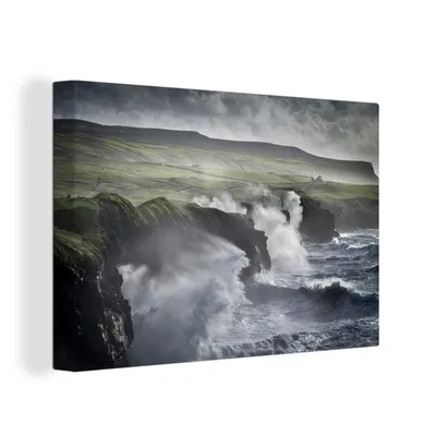 Zdjęcie produktu dla OneMillionCanvasses® - Obrazy na płótnie - 150x100 cm, Stormy Day at the Cliffs of Moher, Dekoracja ścienna z nadrukiem
