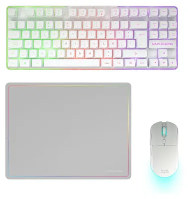 Produktbild von Mars Gaming MCPWTKLWES, Kabellos, RF kabellos + USB, Membran Key Switch, QWERTY, RGB-LED, Weiß
