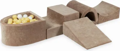 Produktbild von Schaumstoffspielplatz mit Brücke und Pool Micro Velvet Soft Dark Beige + 100 Bälle: weiß, beige